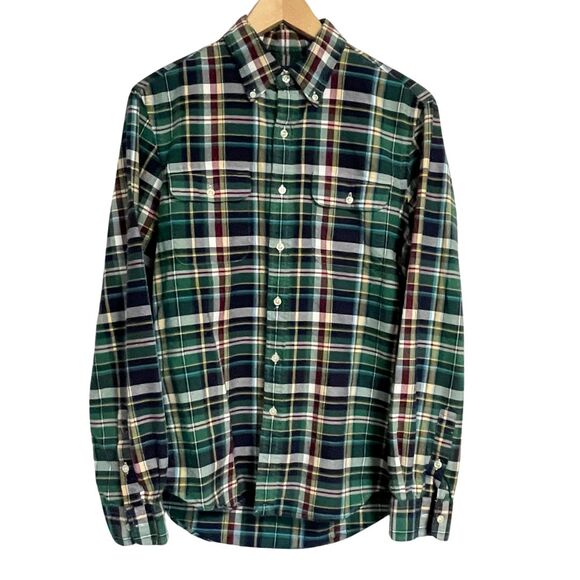 Ralph Lauren Slim Fit Button Down Shirt Mens Size M Green Plaid Academia Preppy - Picture 1 of 10